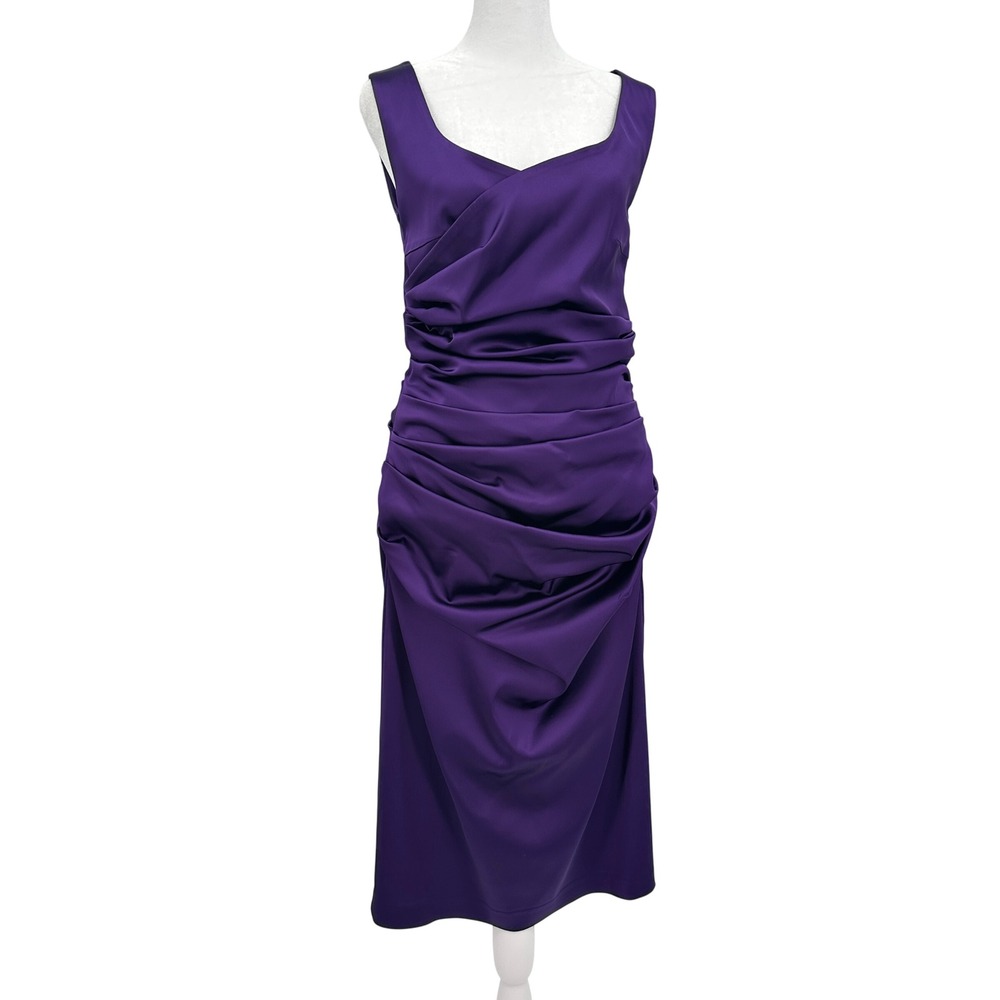 Talbot Runhof Purple Ruched Satin Midi Cocktail Dress Size 10/40 Germany Evening